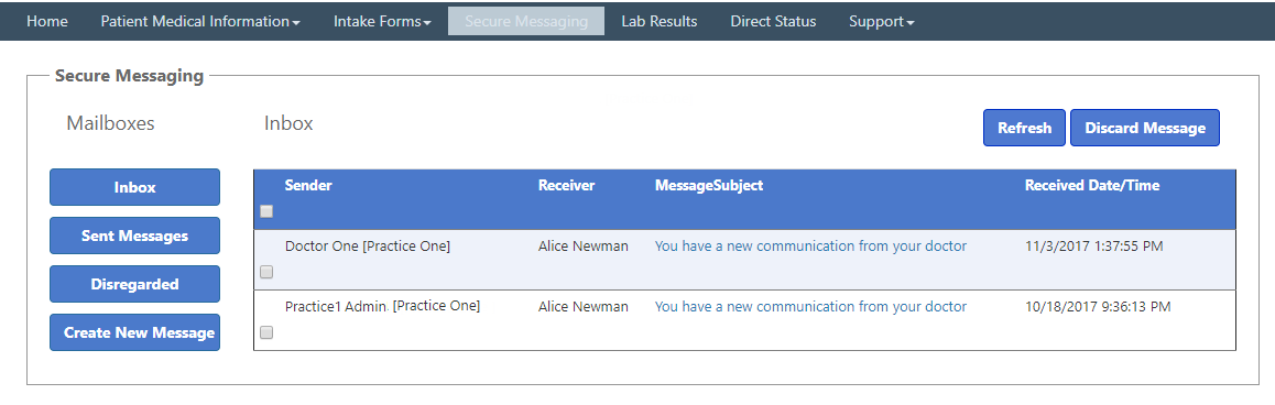 Patient Portal Secure Messaging screenshot